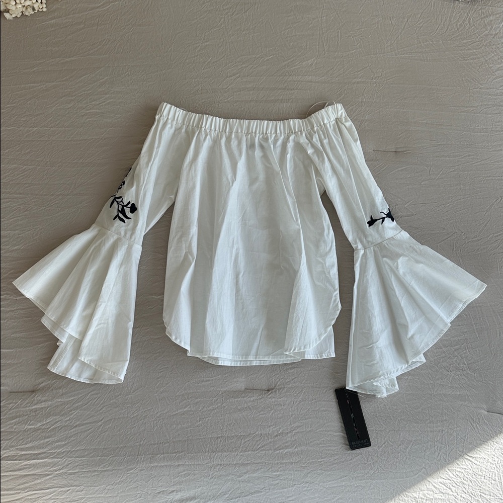 White Off-Shoulder Flared Sleeve Blouse